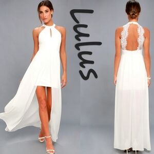 Lulu's White Asymmetrical High-Low Halter Dress